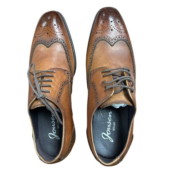 Jousen Mens Size 10 Brown Leather Lace Up Wingtip Formal Business Oxford Shoes - Picture 7 of 8
